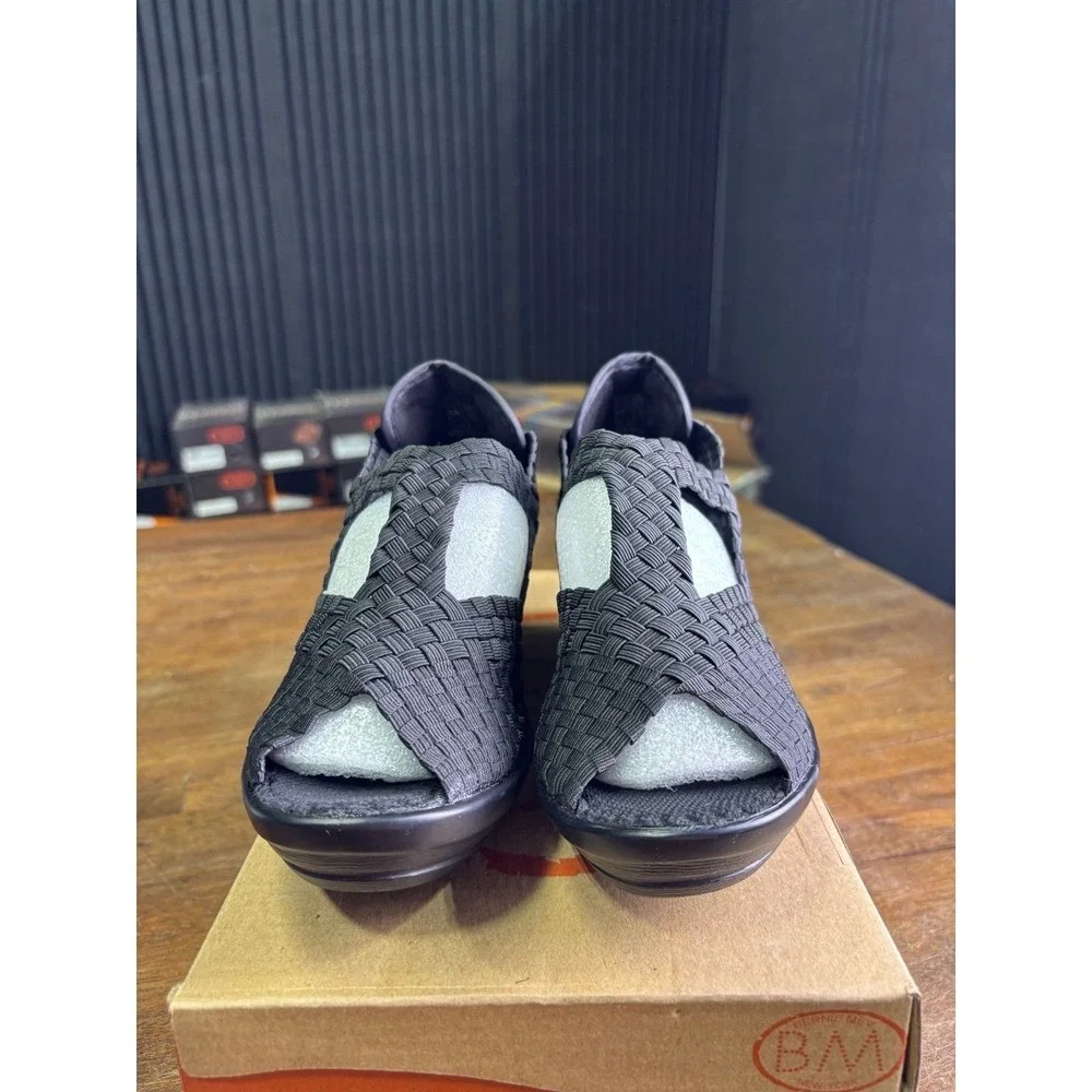 Bernie Mev Yvone Black Woven Wedge Sandals Size 37 US 6.5 NIB